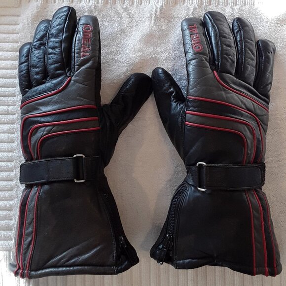 Insulated Leather Zip Gauntlet Black/Gray Motorcycle Riding Gloves w/red trim - Picture 1 of 10